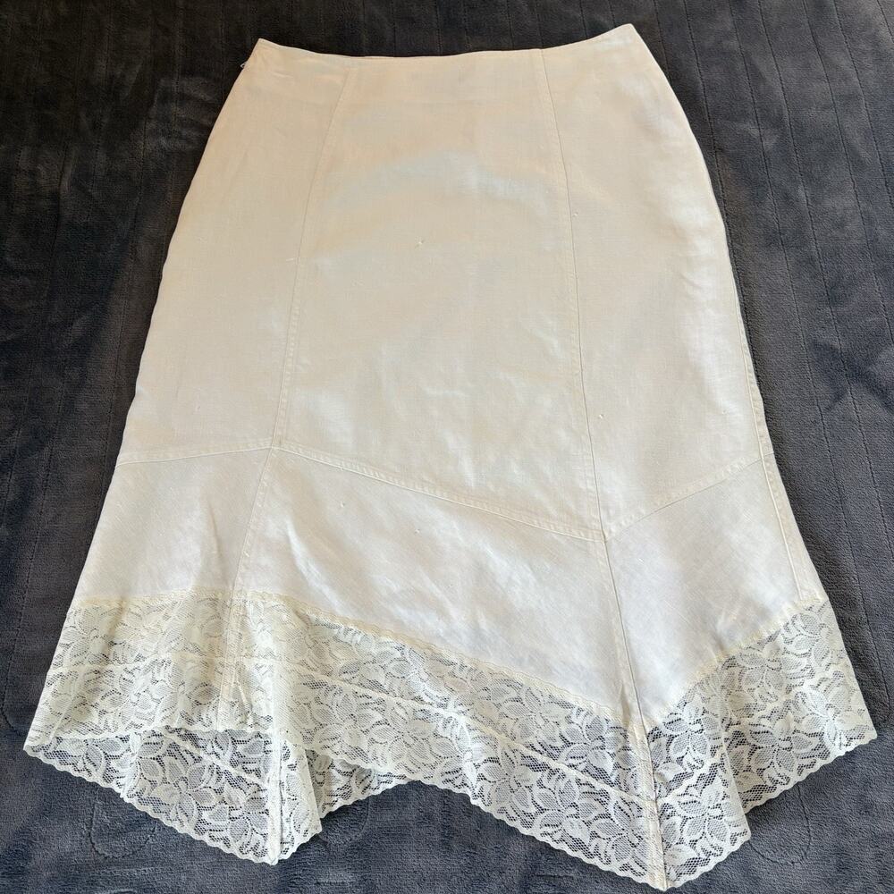 H&M Cream Asymmetrical Lace-Hem Skirt